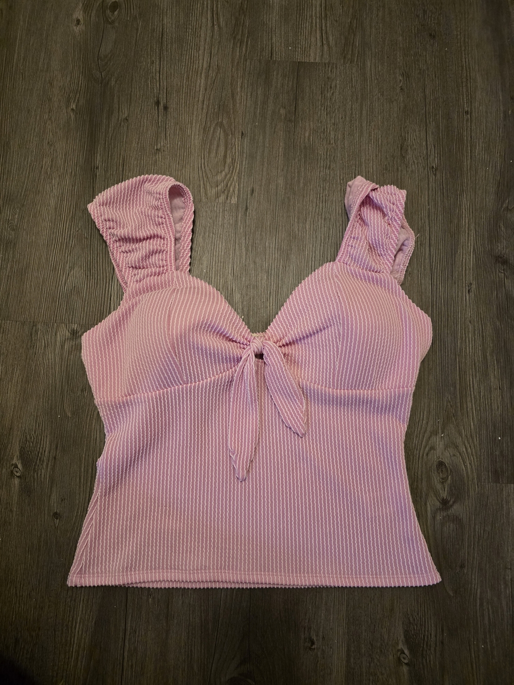 Derek Heart Pink Ribbed Tie-Front Camisole